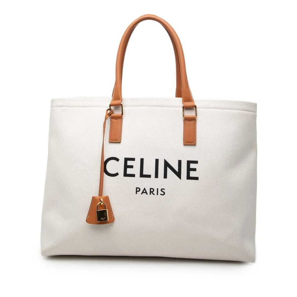 Celine Small Canvas Logo Print Horizontal Cabas Tote Brown Very good - Front View