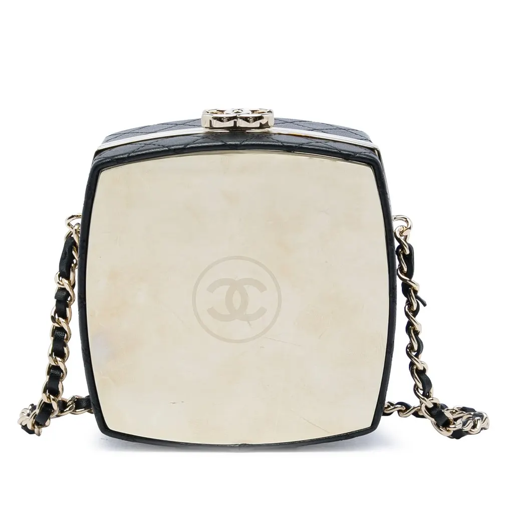 Chanel Quilted Lambskin Make Up Box Clutch With Chain Black Leather Very good - Front View