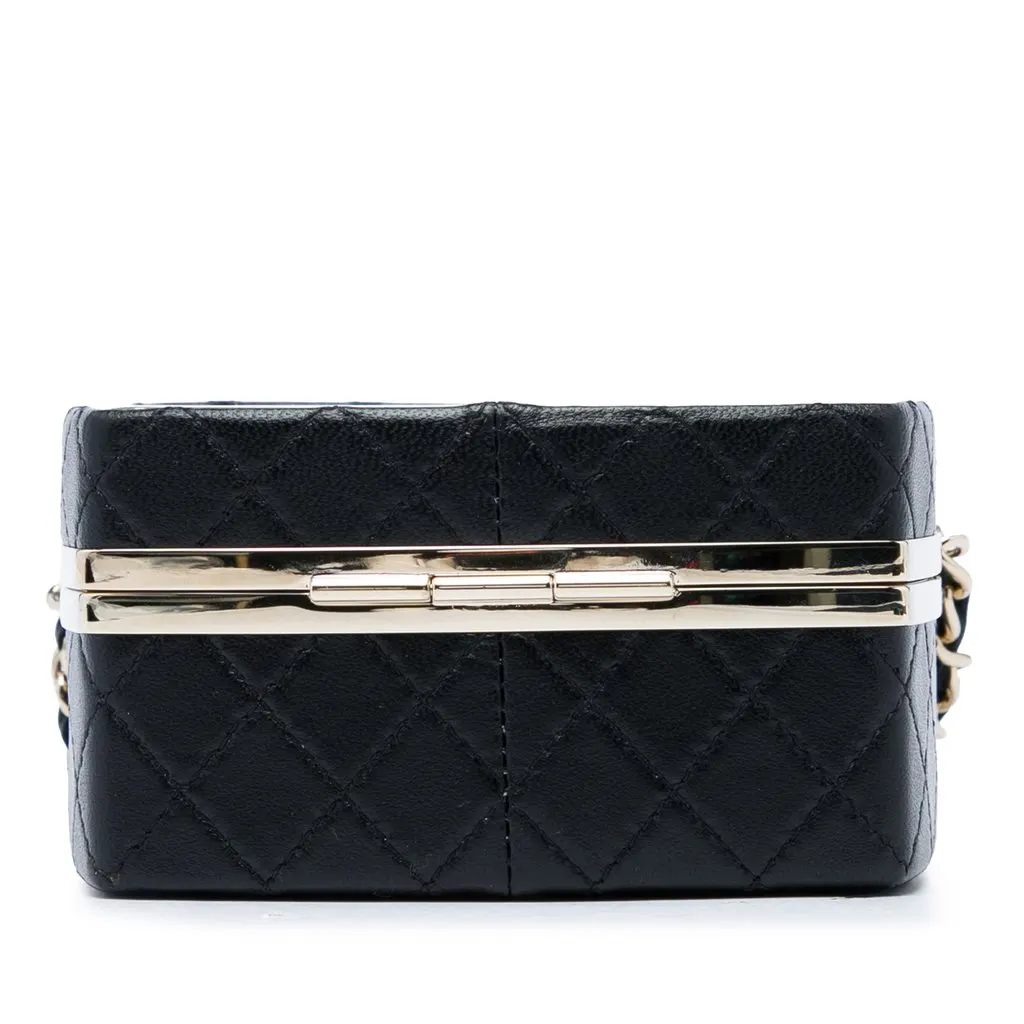 Chanel Quilted Lambskin Make Up Box Clutch With Chain Black Leather Very good - Inside View