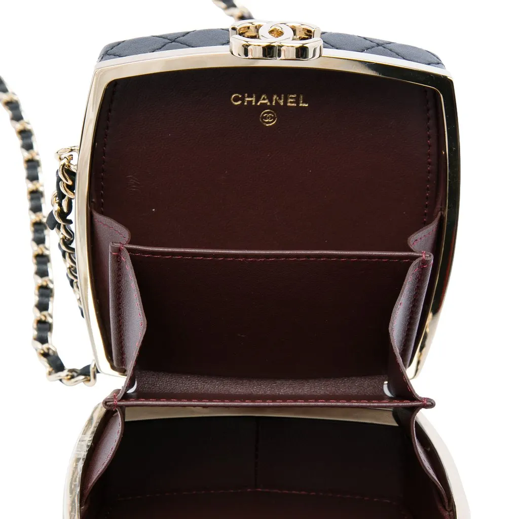 Chanel Quilted Lambskin Make Up Box Clutch With Chain Black Leather Very good - Model View