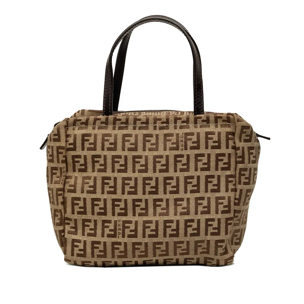 Fendi Mini Zucchino Canvas Handbag Beige Good - Front View