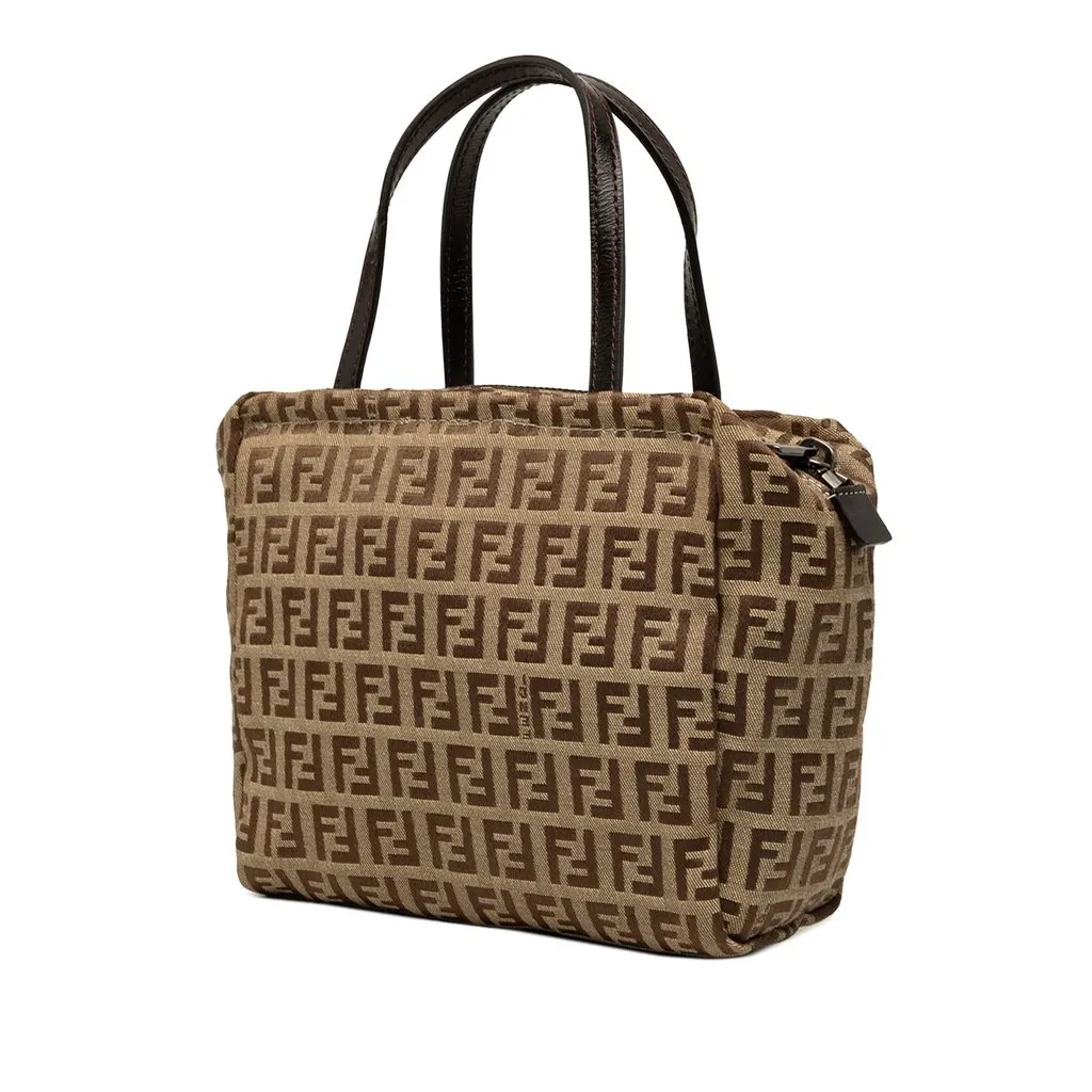 Fendi Mini Zucchino Canvas Handbag Beige Good - Back View