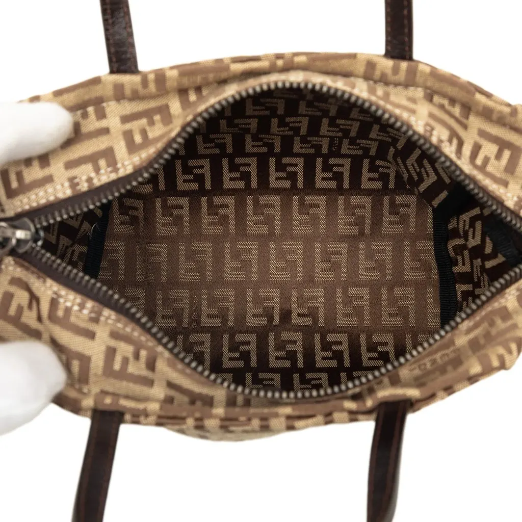 Fendi Mini Zucchino Canvas Handbag Beige Good - Model View