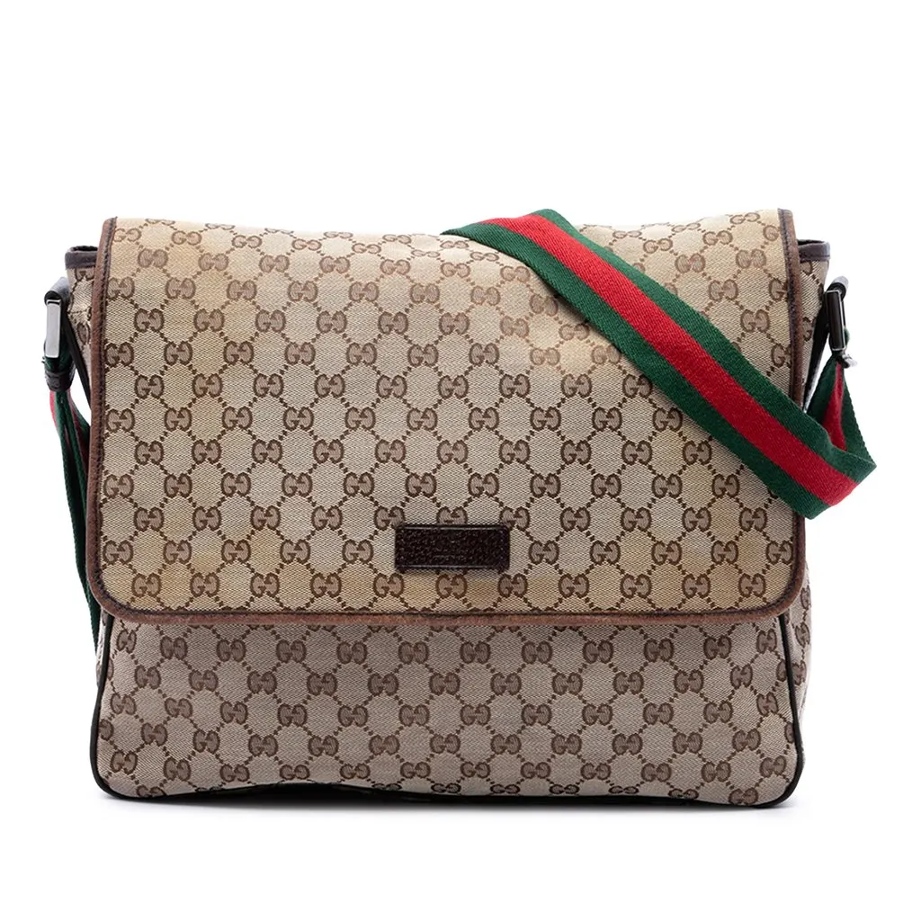 Gucci GG Canvas Web Flap Messenger Bag Beige Very good - Front View