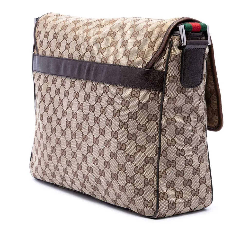 Gucci GG Canvas Web Flap Messenger Bag Beige Very good - Back View