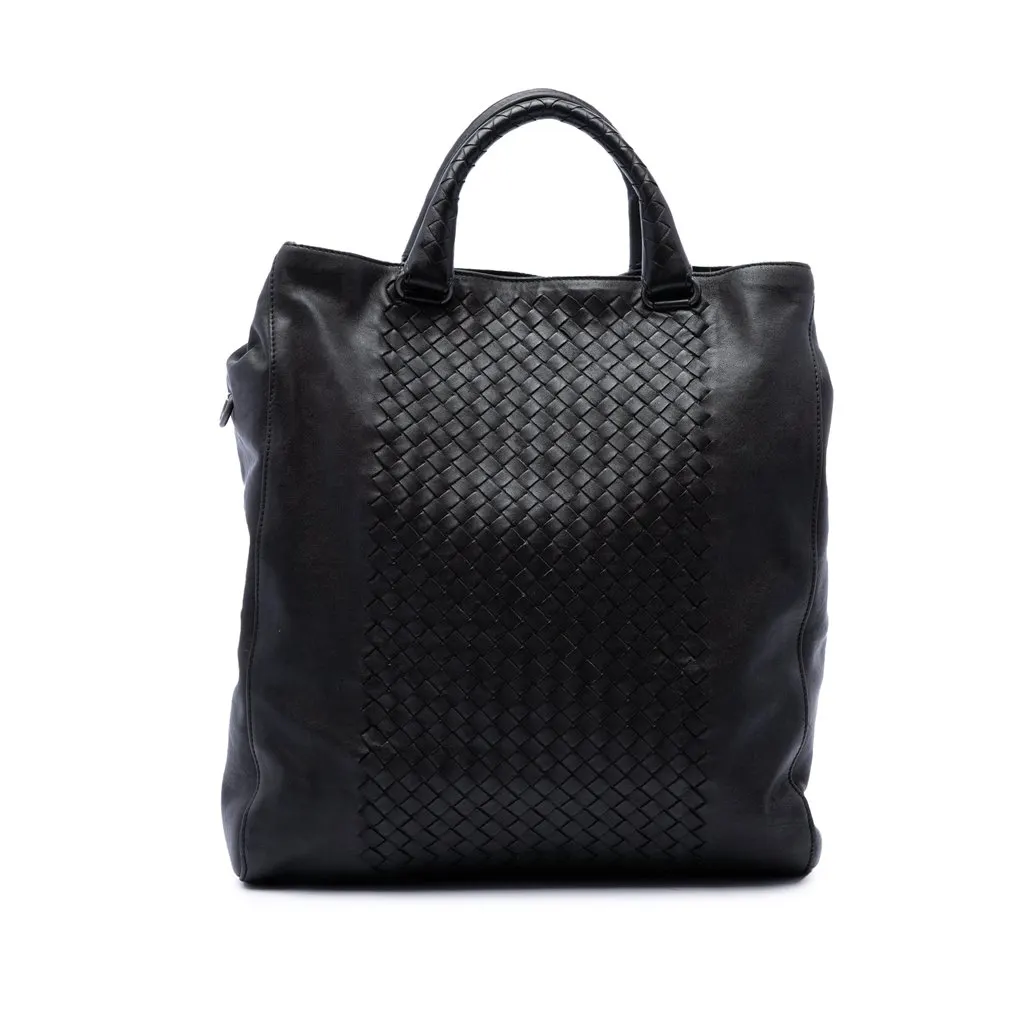 Bottega Veneta Intrecciato Trimmed Nappa Tote Black Leather Good - Front View
