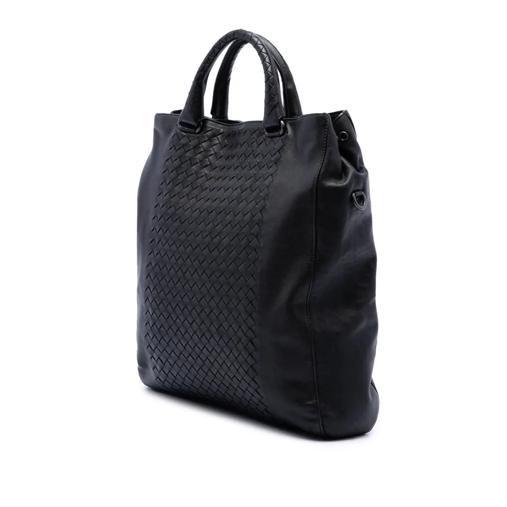 Bottega Veneta Intrecciato Trimmed Nappa Tote Black Leather Good - Back View