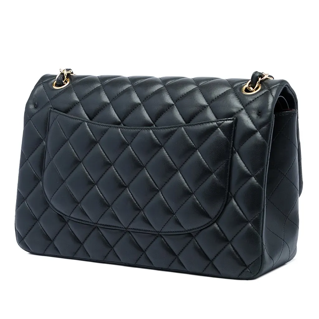 Chanel Jumbo Classic Lambskin Double Flap Black Leather Very good - Back View