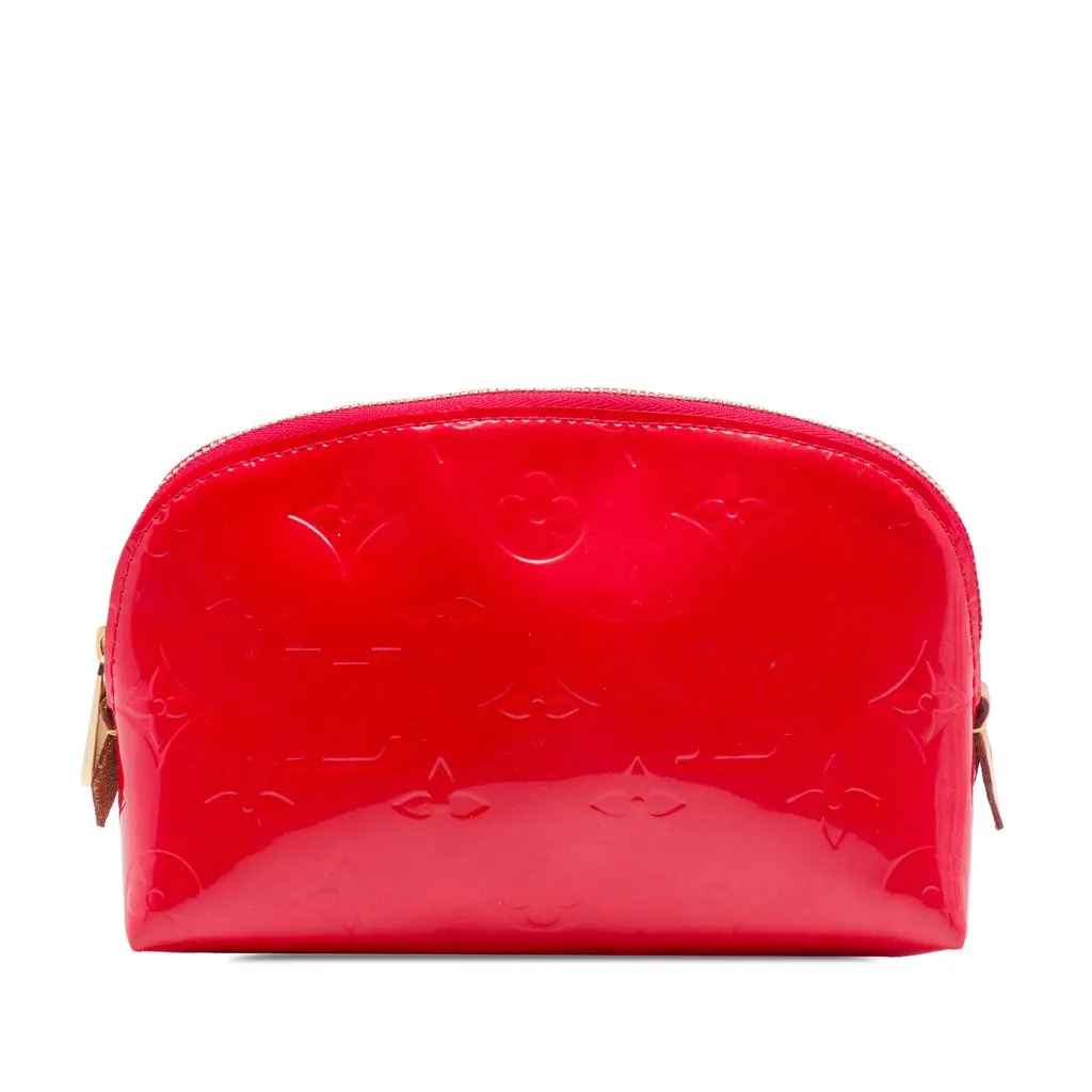 Louis Vuitton Monogram Vernis Cosmetic Pouch Red Leather Very good - Front View
