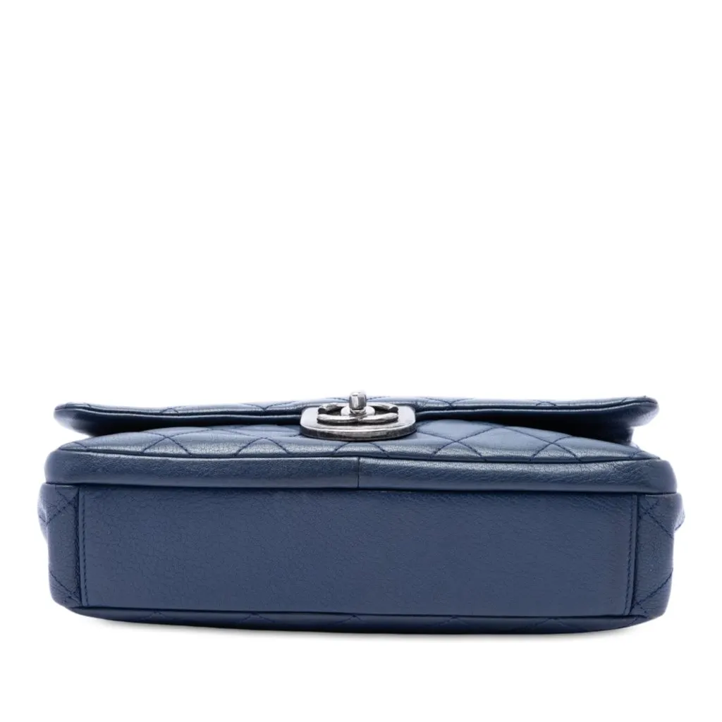 Chanel Large Quilted Goatskin Double Carry Waist Chain Flap Blue Leather Very good - Inside View