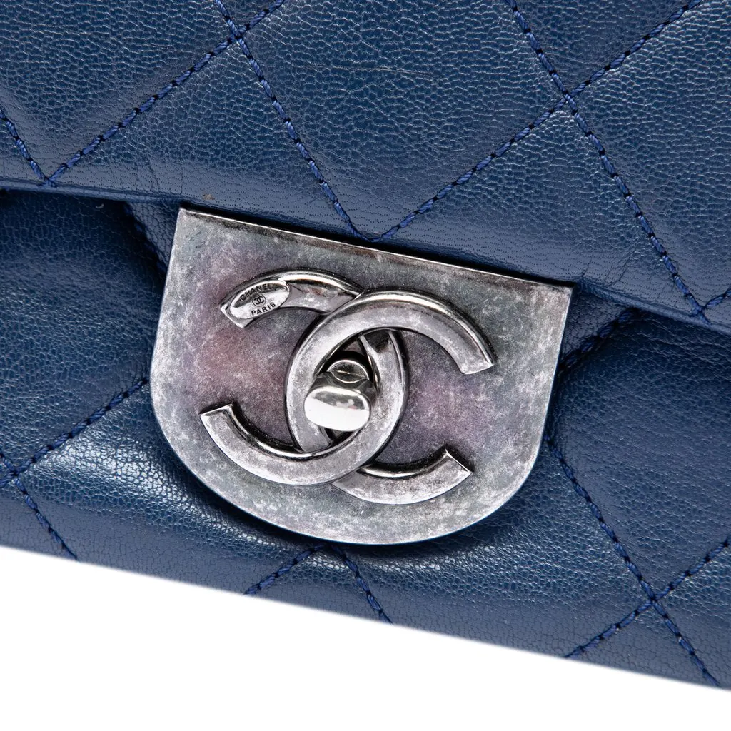 Chanel Large Quilted Goatskin Double Carry Waist Chain Flap Blue Leather Very good - Box View