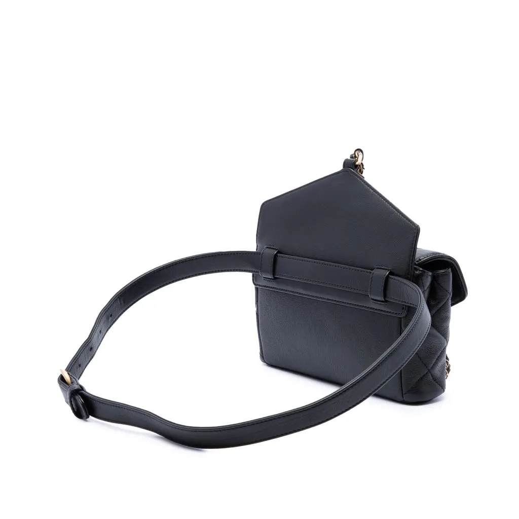 Chanel Quilted Calfskin Carry With Chic Flap Belt Bag with Chain Black Leather Very good - Back View