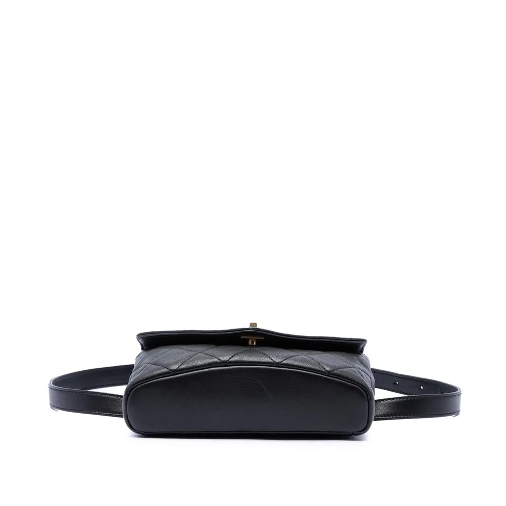 Chanel Quilted Calfskin Carry With Chic Flap Belt Bag with Chain Black Leather Very good - Inside View