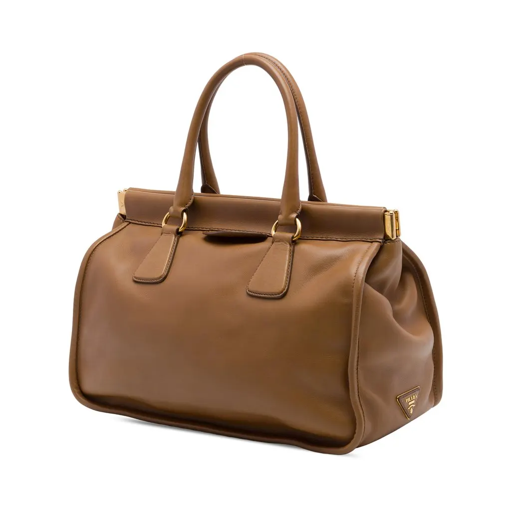 Prada City Calf Frame Top Handle Tote Brown Leather Very good - Back View