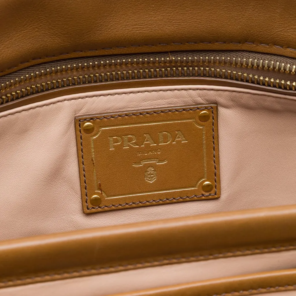 Prada City Calf Frame Top Handle Tote Brown Leather Very good - Box View