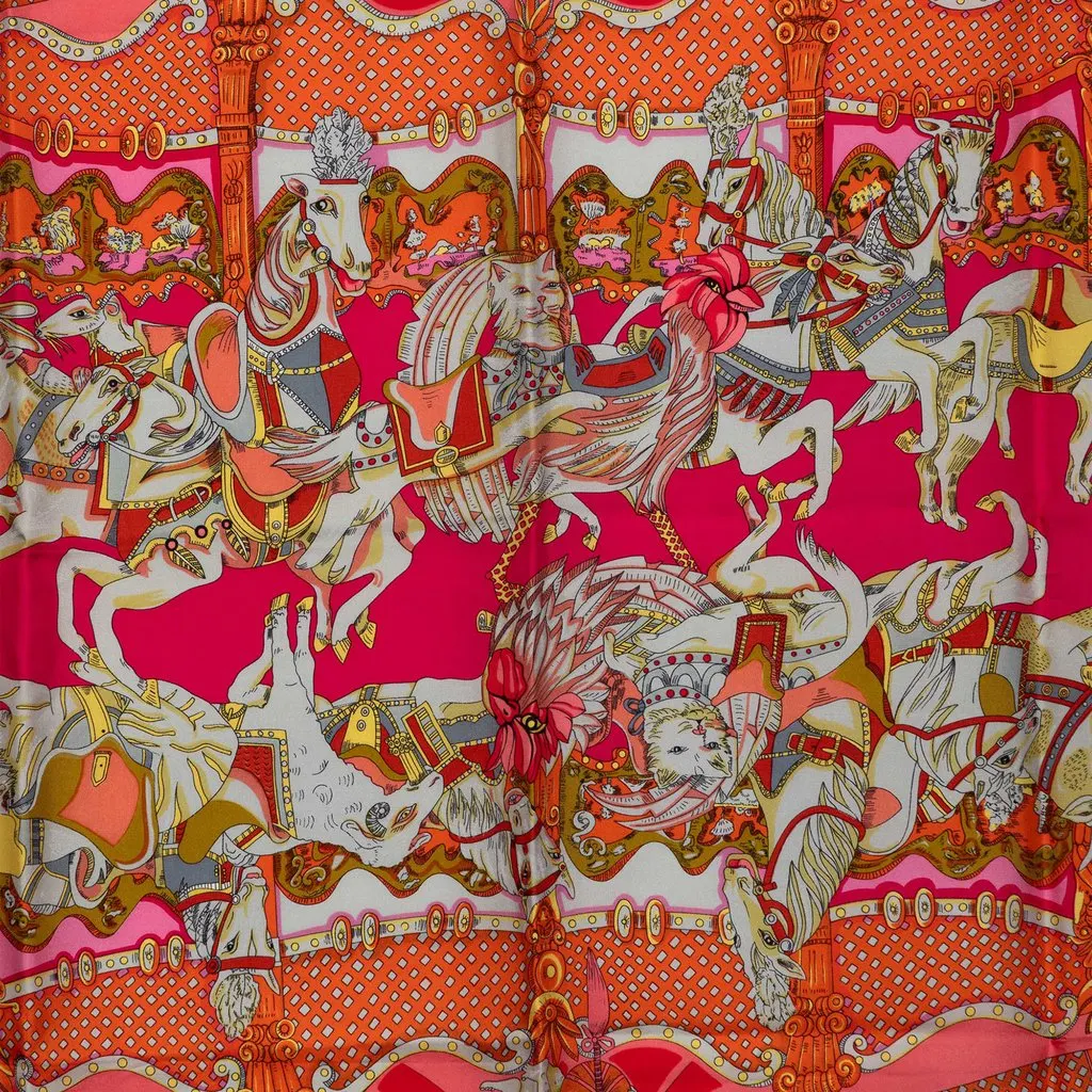 Hermès Tournez Manege Silk Scarf 90 Pink Silk Good - Back View