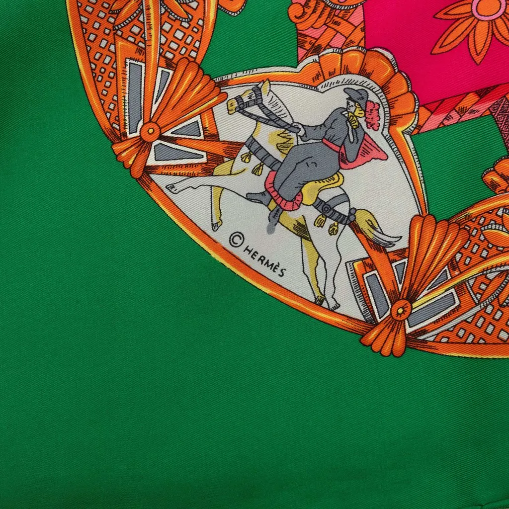 Hermès Tournez Manege Silk Scarf 90 Pink Silk Good - Model View