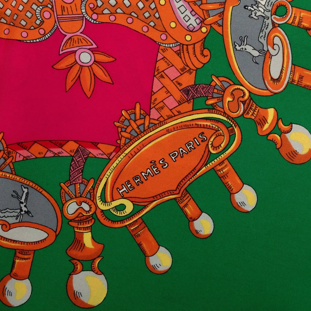Hermès Tournez Manege Silk Scarf 90 Pink Silk Good - Box View