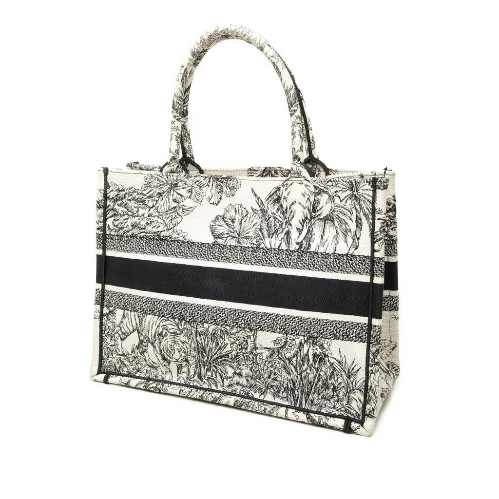Dior Medium Embroidered Canvas Toile De Jouy Book Tote White Canvas Very good - Back View