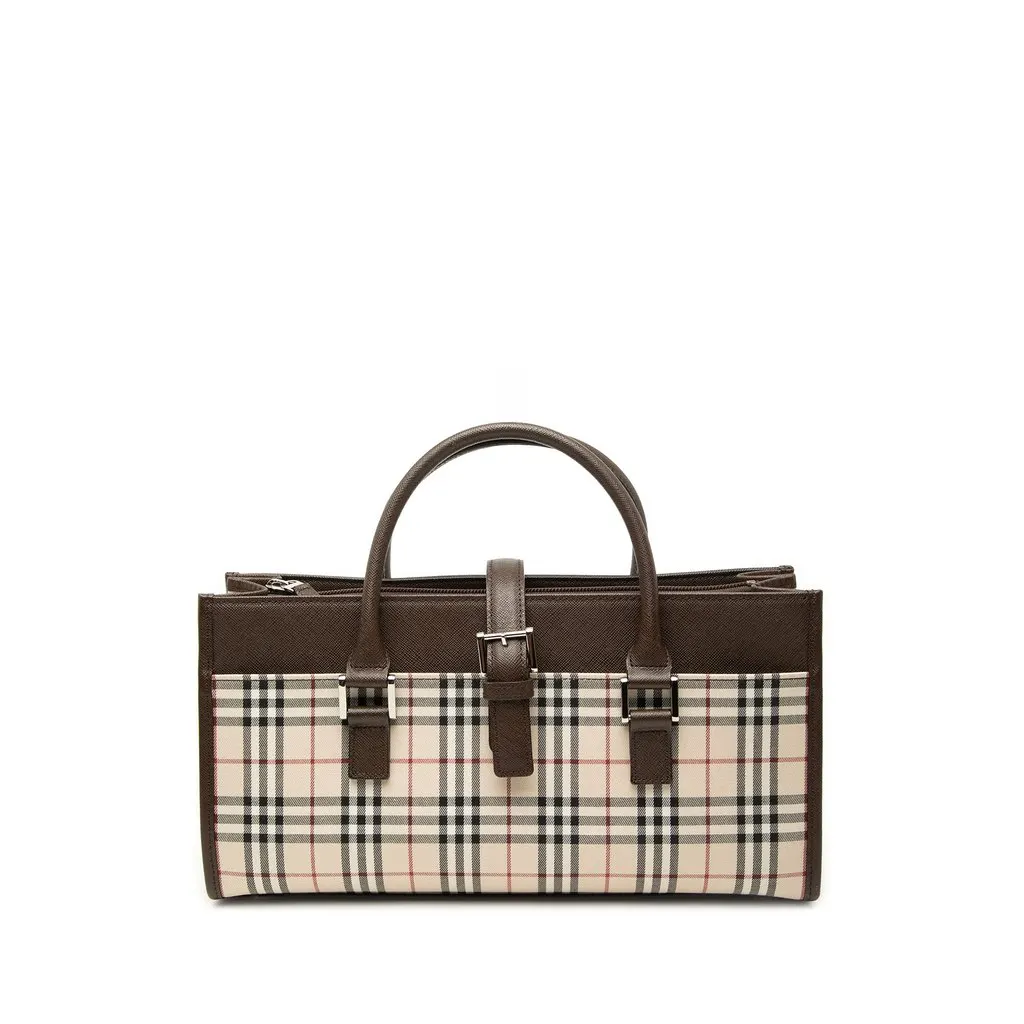 Burberry House Check Canvas Handbag Beige Canvas Good - Front View