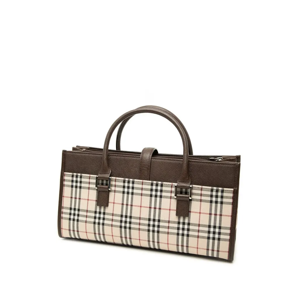 Burberry House Check Canvas Handbag Beige Canvas Good - Back View