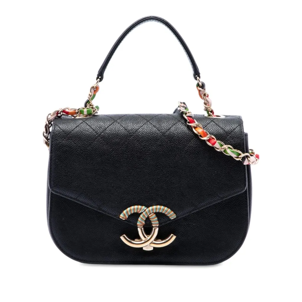 Chanel Paris Cuba Small Quilted Caviar Thread Around Flap Black Leather Very good - Front View