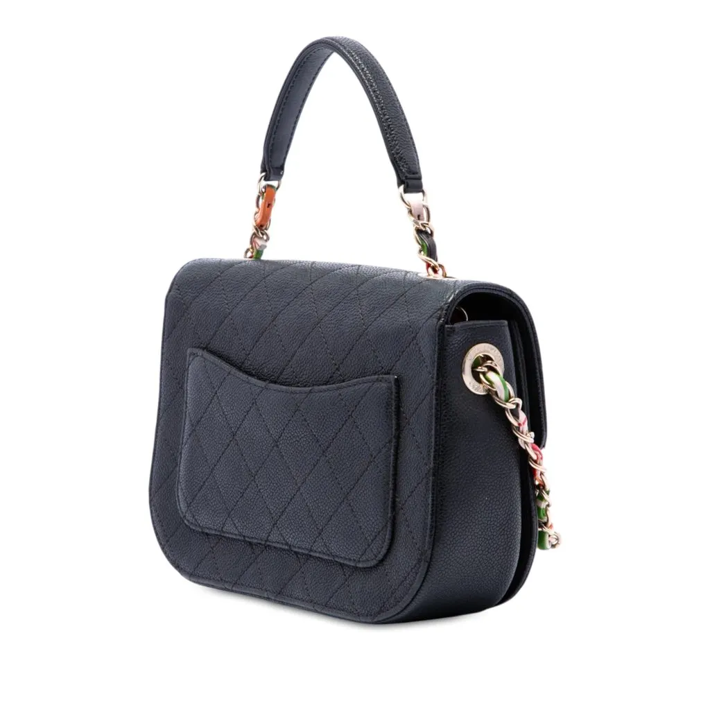 Chanel Paris Cuba Small Quilted Caviar Thread Around Flap Black Leather Very good - Back View