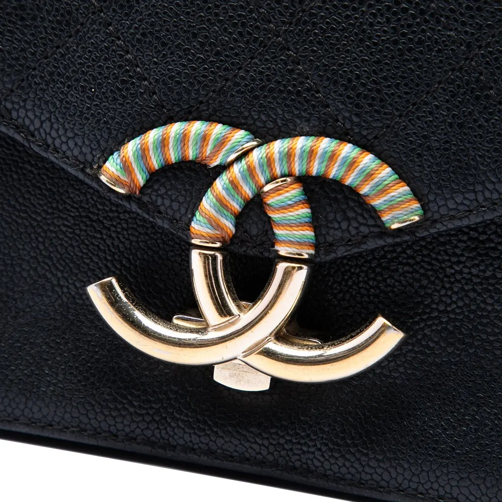 Chanel Paris Cuba Small Quilted Caviar Thread Around Flap Black Leather Very good - Box View
