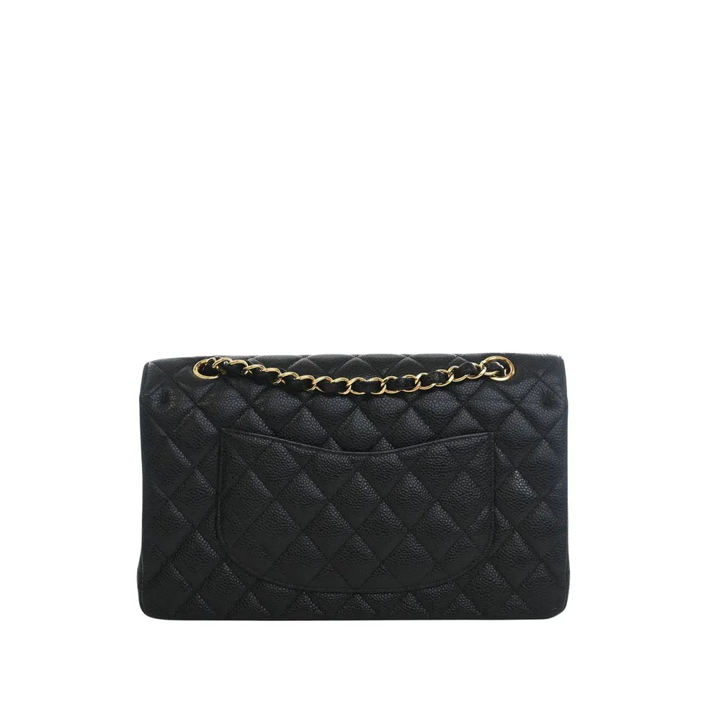 Chanel Medium Classic Caviar Double Flap Black Leather Very good - Back View