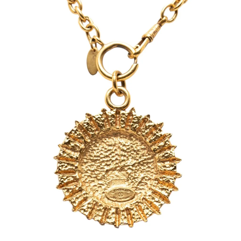 Chanel Gold Plated Medallion Coat of Arms Sunburst Pendant Necklace Gold Metal Very good - Inside View