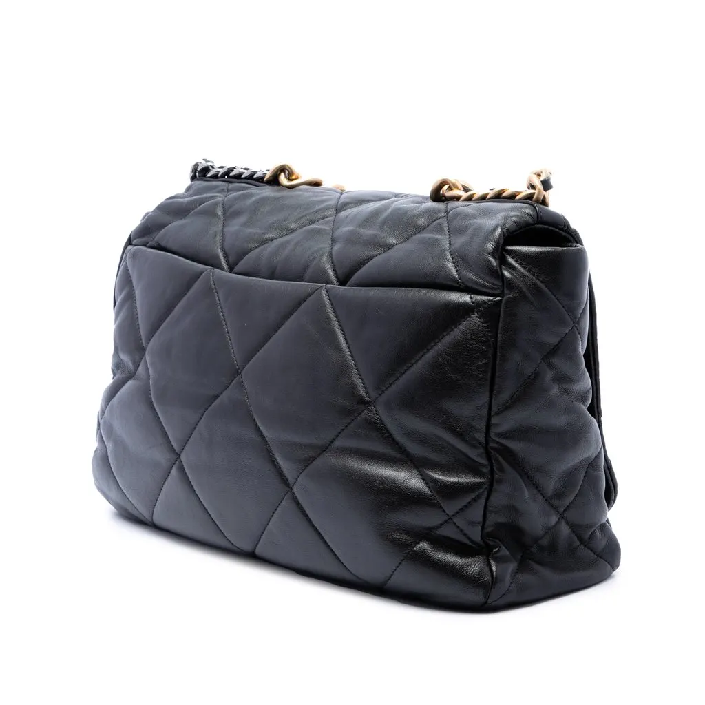 Chanel Maxi Lambskin 19 Flap Black Leather Very good - Back View