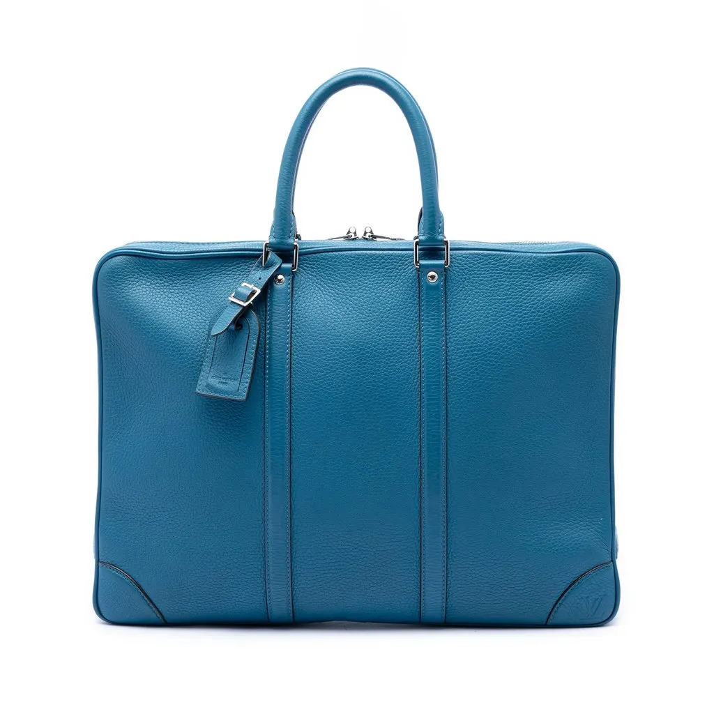 Louis Vuitton Taurillon Porte Documents Voyage Blue Leather Very good - Front View