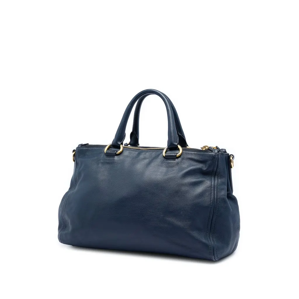 Prada Soft Calf Double Zip Convertible Tote Blue Leather Very good - Back View