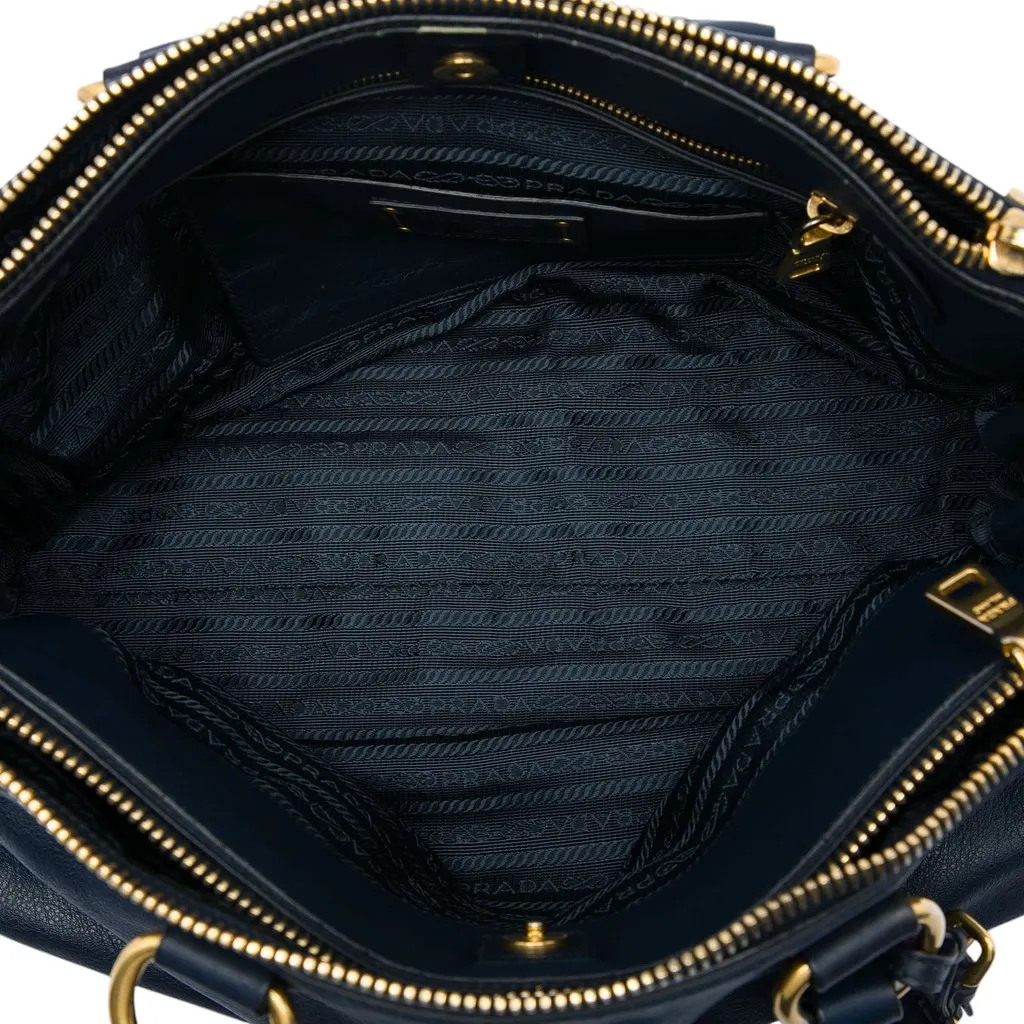 Prada Soft Calf Double Zip Convertible Tote Blue Leather Very good - Model View