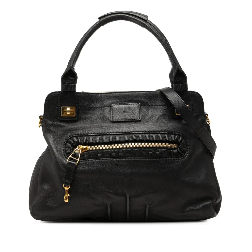 Chloé Grained Calfskin Margaret Satchel Black Leather Good - Front View