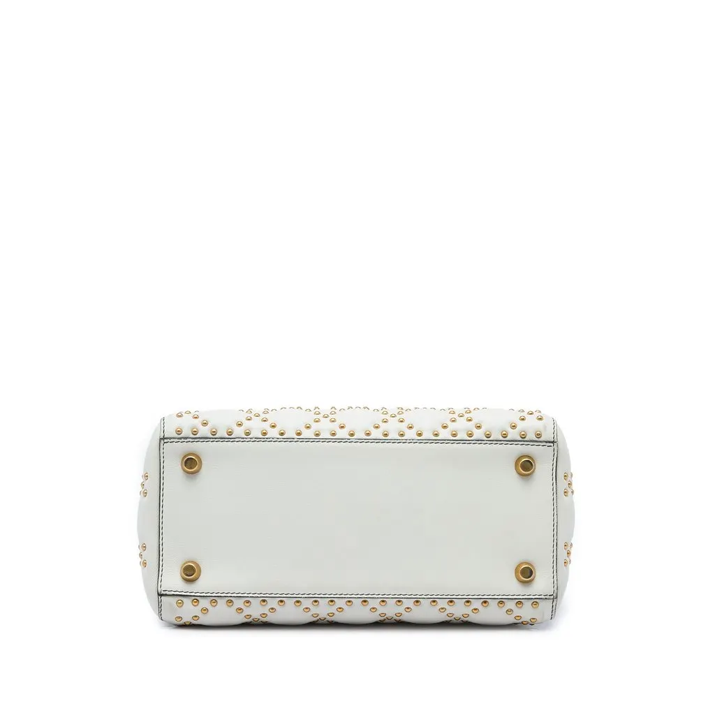 Dior Medium Lambskin Cannage Studded Supple Lady Dior White Leather Good - Inside View