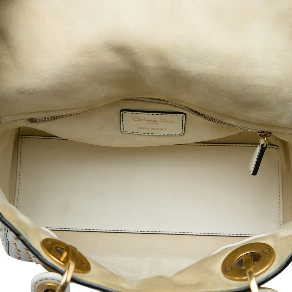 Dior Medium Lambskin Cannage Studded Supple Lady Dior White Leather Good - Model View