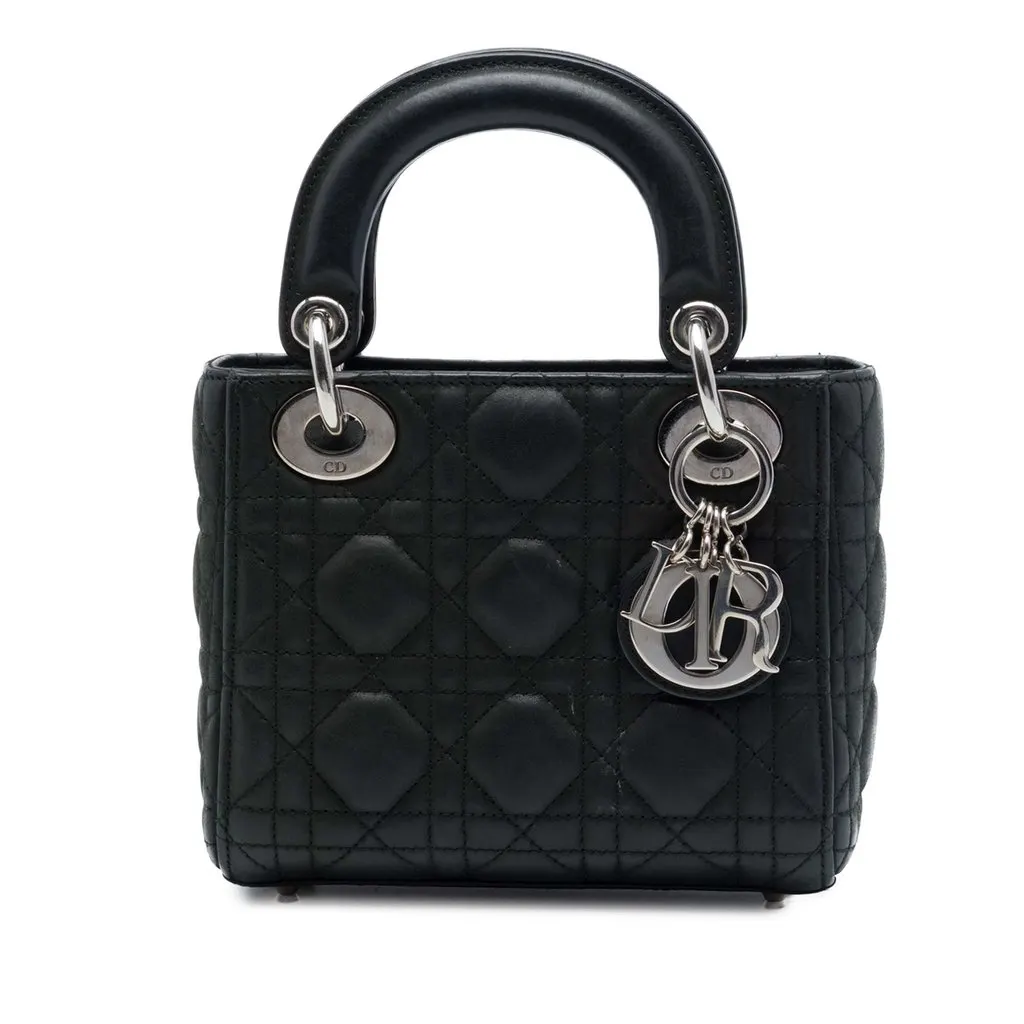 Dior Mini Iridescent Lambskin Cannage Lady Dior Black Leather Very good - Front View