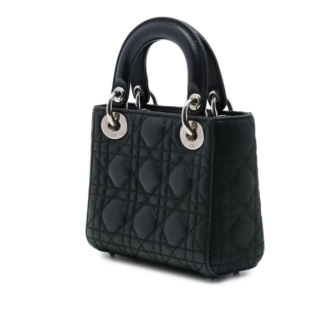 Dior Mini Iridescent Lambskin Cannage Lady Dior Black Leather Very good - Back View