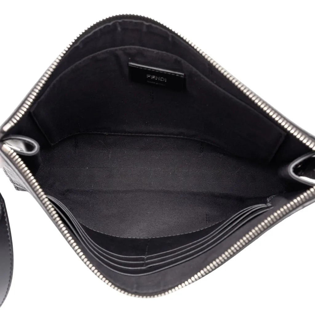 Fendi Zucca Shadow Calfskin Diagonal Front Zip Clutch Black Leather Good - Model View