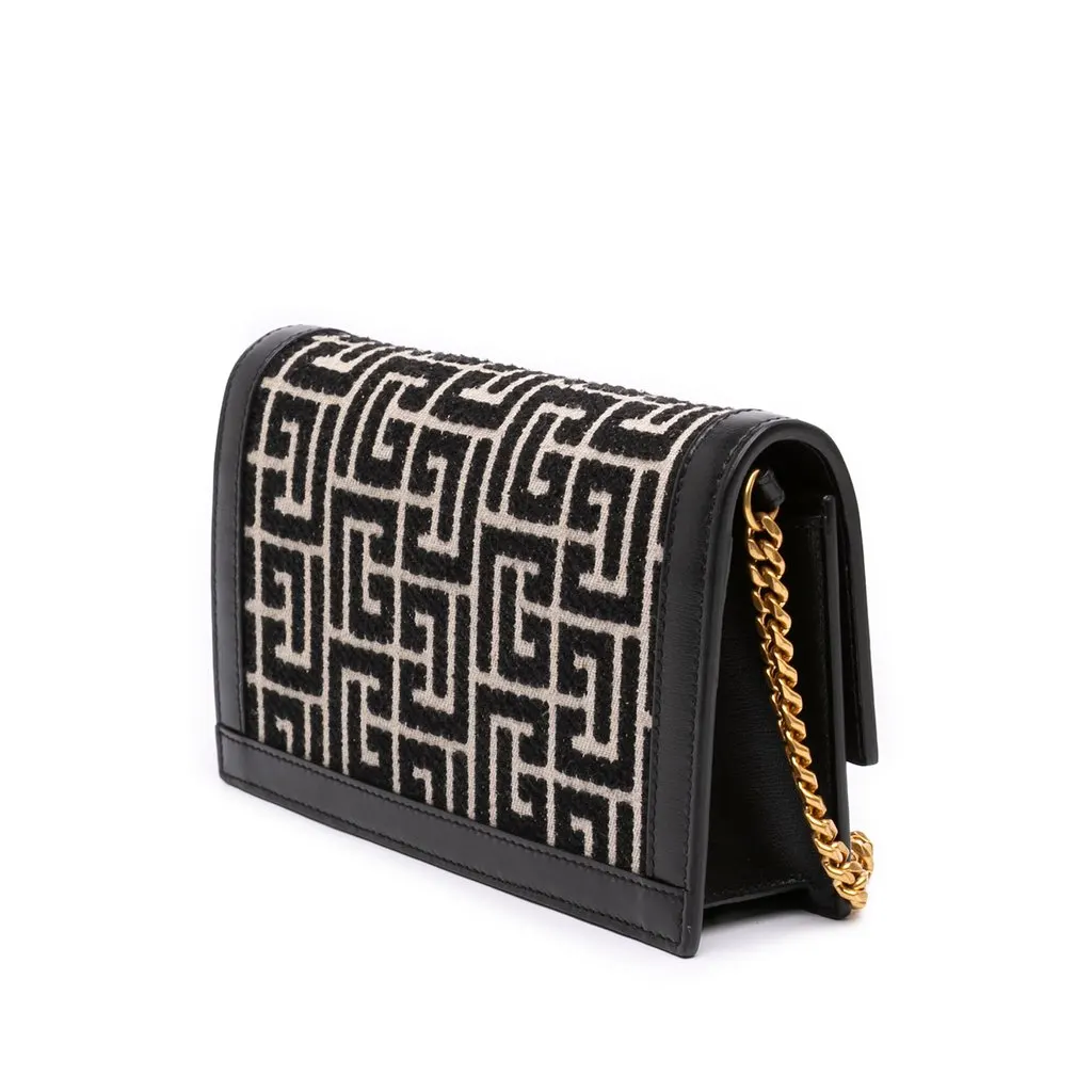 Balmain Mini Leather Trimmed Monogram Jacquard 1945 Heritage Crossbody Black Very good - Back View