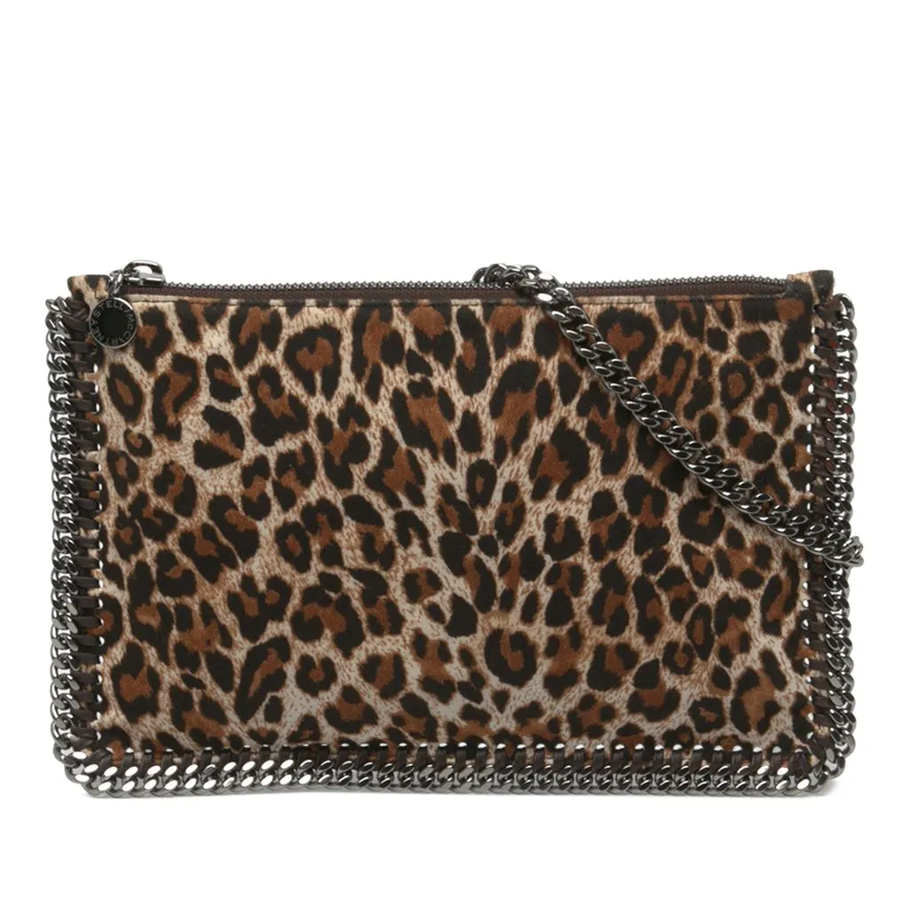 Stella McCartney Falabella Leopard Print Shaggy Deer Shoulder Bag Brown Polyester Good - Front View