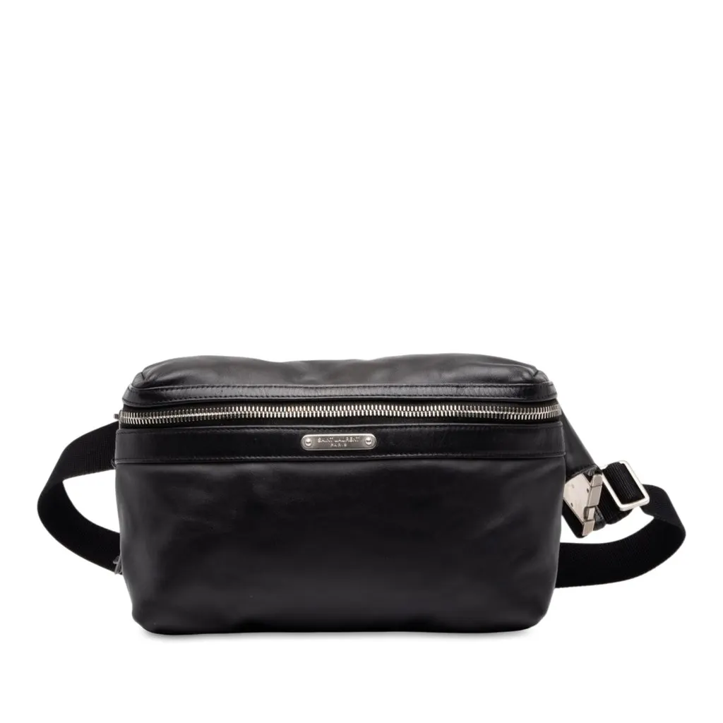 Saint Laurent Leather City Belt Bag Black Leather Good - Front View