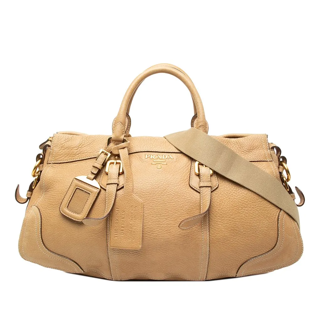Prada Cervo Antik Shopping Satchel Beige Leather Very good - Front View