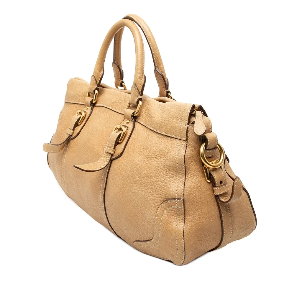 Prada Cervo Antik Shopping Satchel Beige Leather Very good - Back View