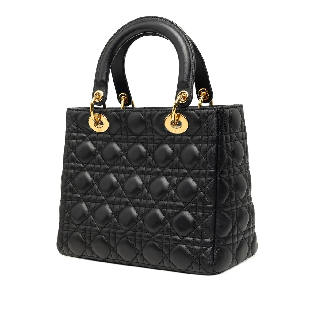 Dior Medium Lambskin Cannage Lady Dior Black Leather Very good - Back View