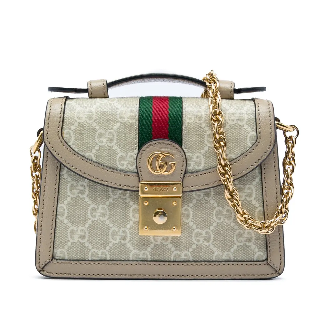 Gucci Small GG Supreme Web Ophidia Top Handle Bag Beige Canvas Very good - Front View