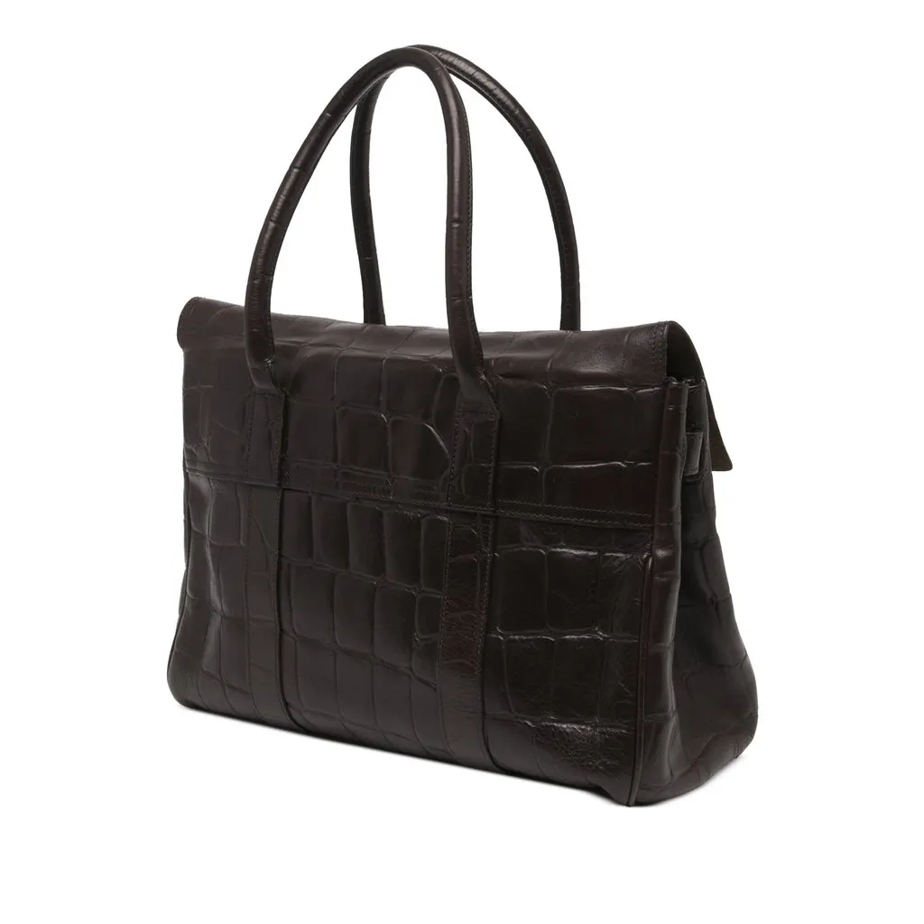 Mulberry Croc Embossed Calfskin Bayswater Heritage Tote Brown Leather Good - Back View