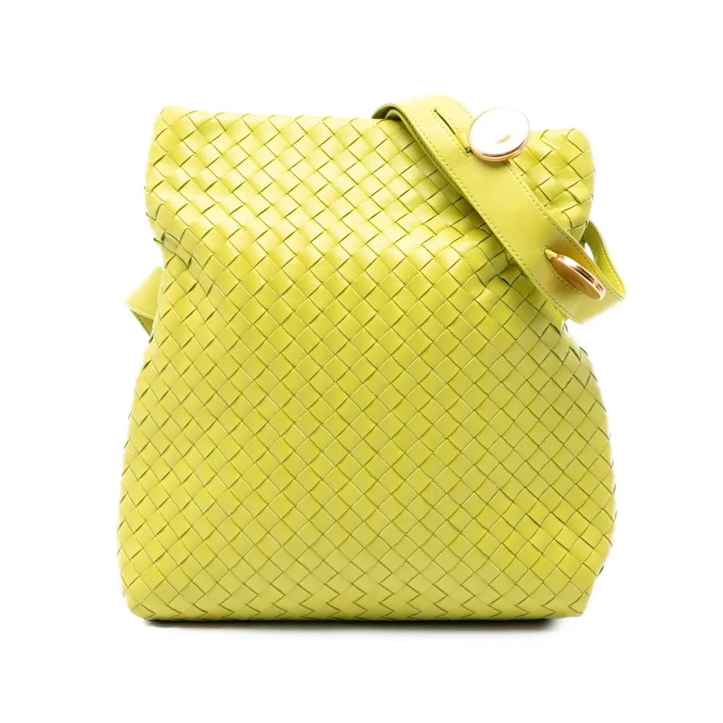 Bottega Veneta Nappa Intrecciato Fold Crossbody Yellow Leather Very good - Front View