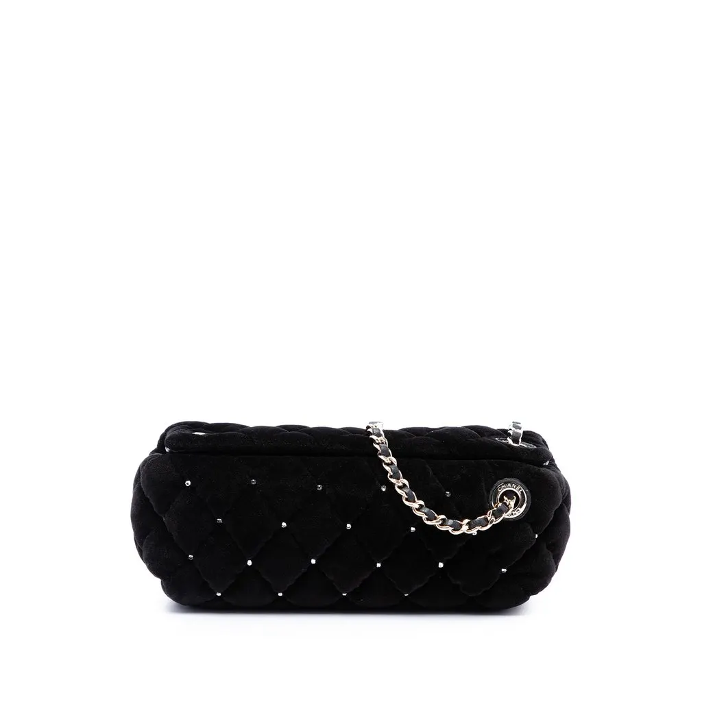 Chanel CC Quilted Velvet Crystal Wristlet Clutch Black Velvet Very good - Front View